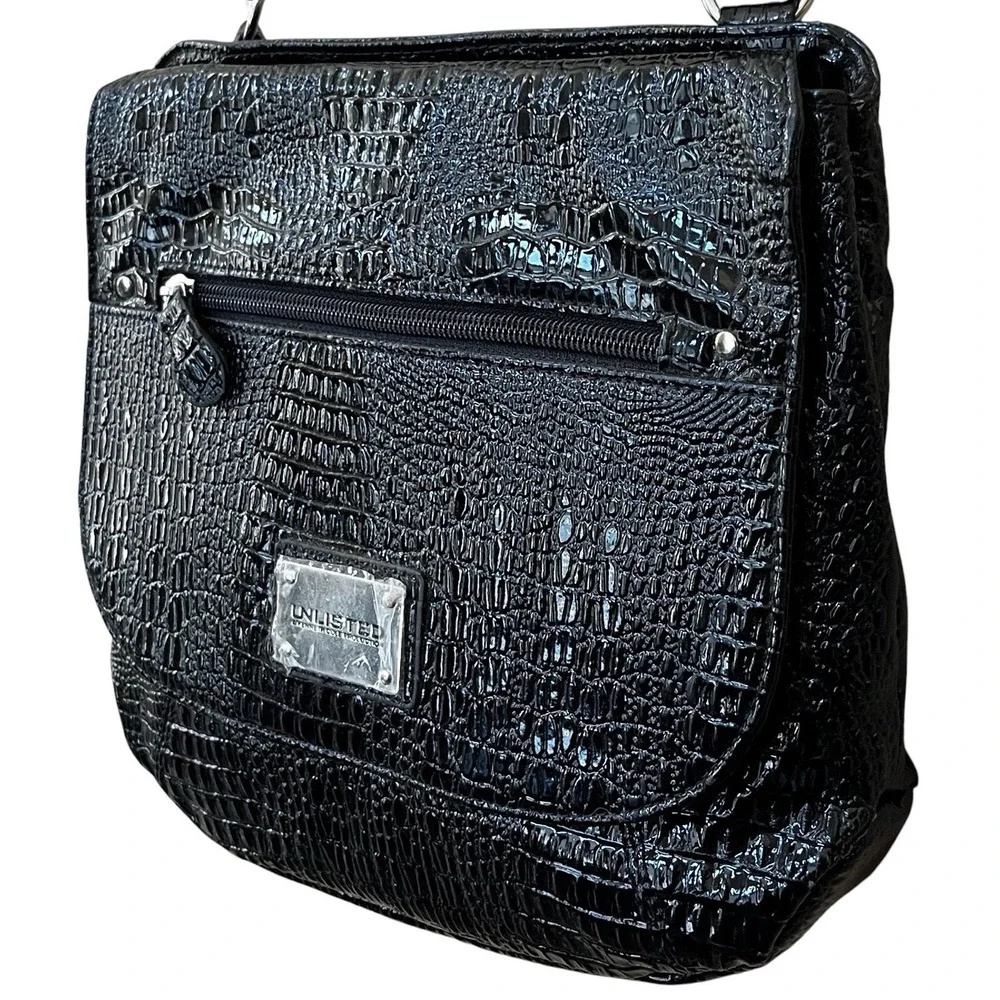 Kenneth Cole Unlisted Womens Black Faux Leather Handbag Shoulder Bag Purse New